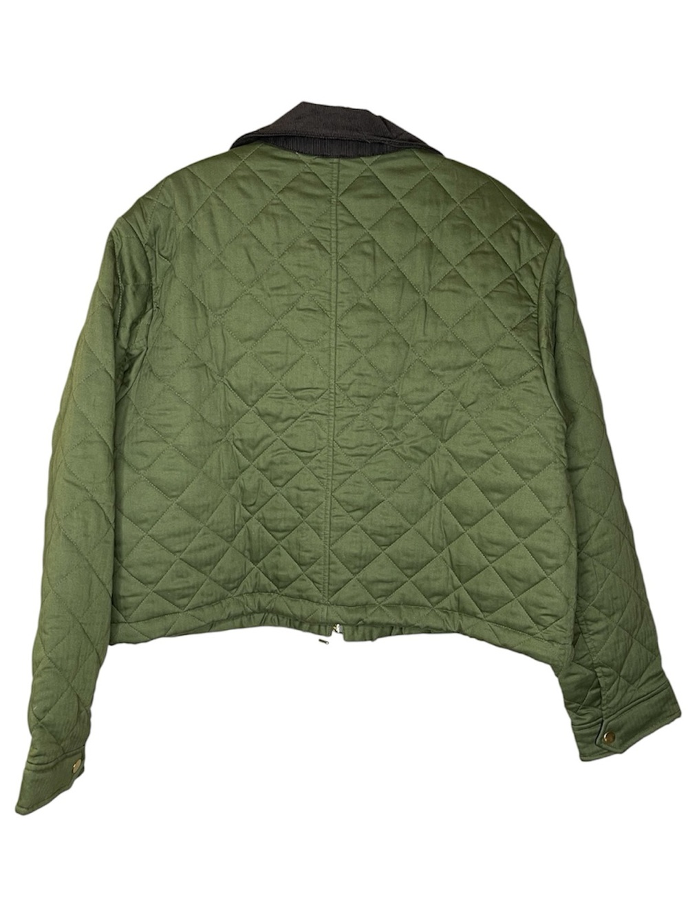 J. Crew Olive Green Quilted Utility Jacket with Black Collar - Picture 3 of 8